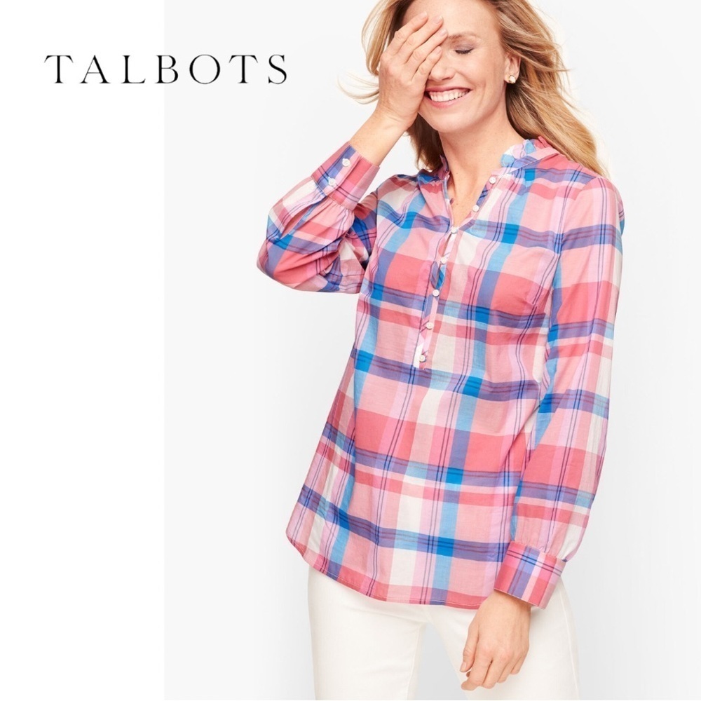 NWOT Talbots Plaid Popover Top